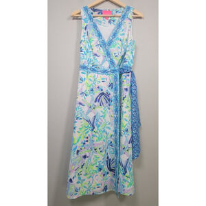 Lilly Pulitzer Wrap Shaylee Dress 8 Sleeveless Floral Belted Fit & Flare